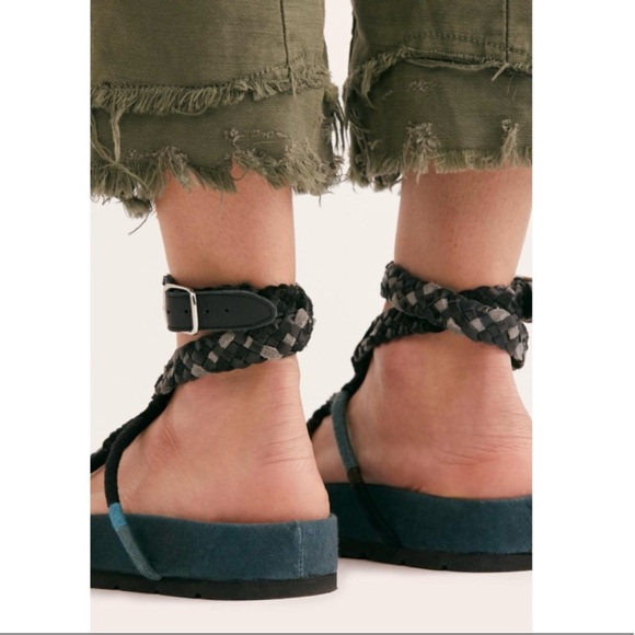 Free People Denali Woven Leather Braided Ankle Wrap Sandal Size 39 Black & Green - Picture 5 of 16